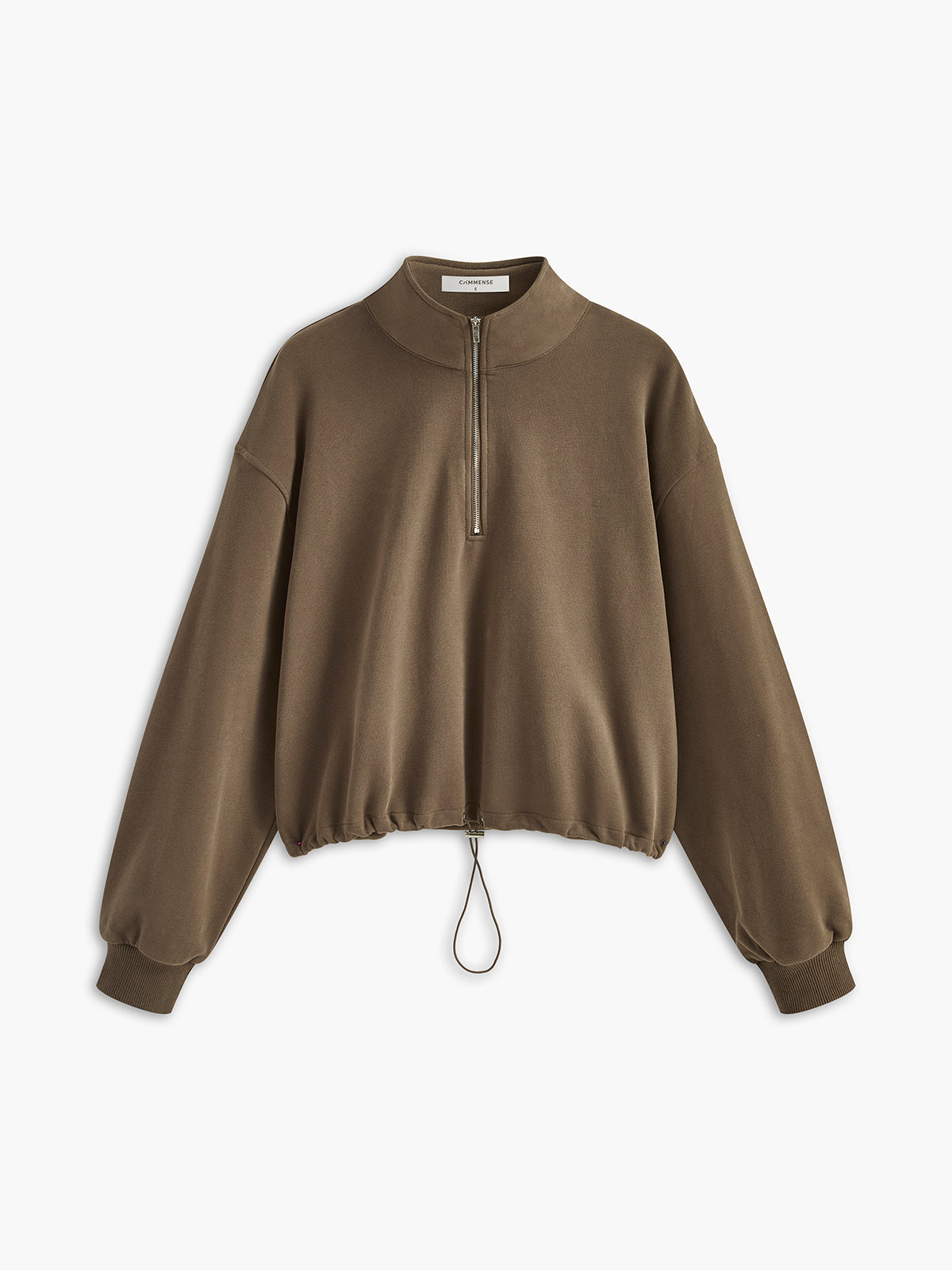 Dik Yaka Bağcıklı ve Fermuarlı Sweatshirt
