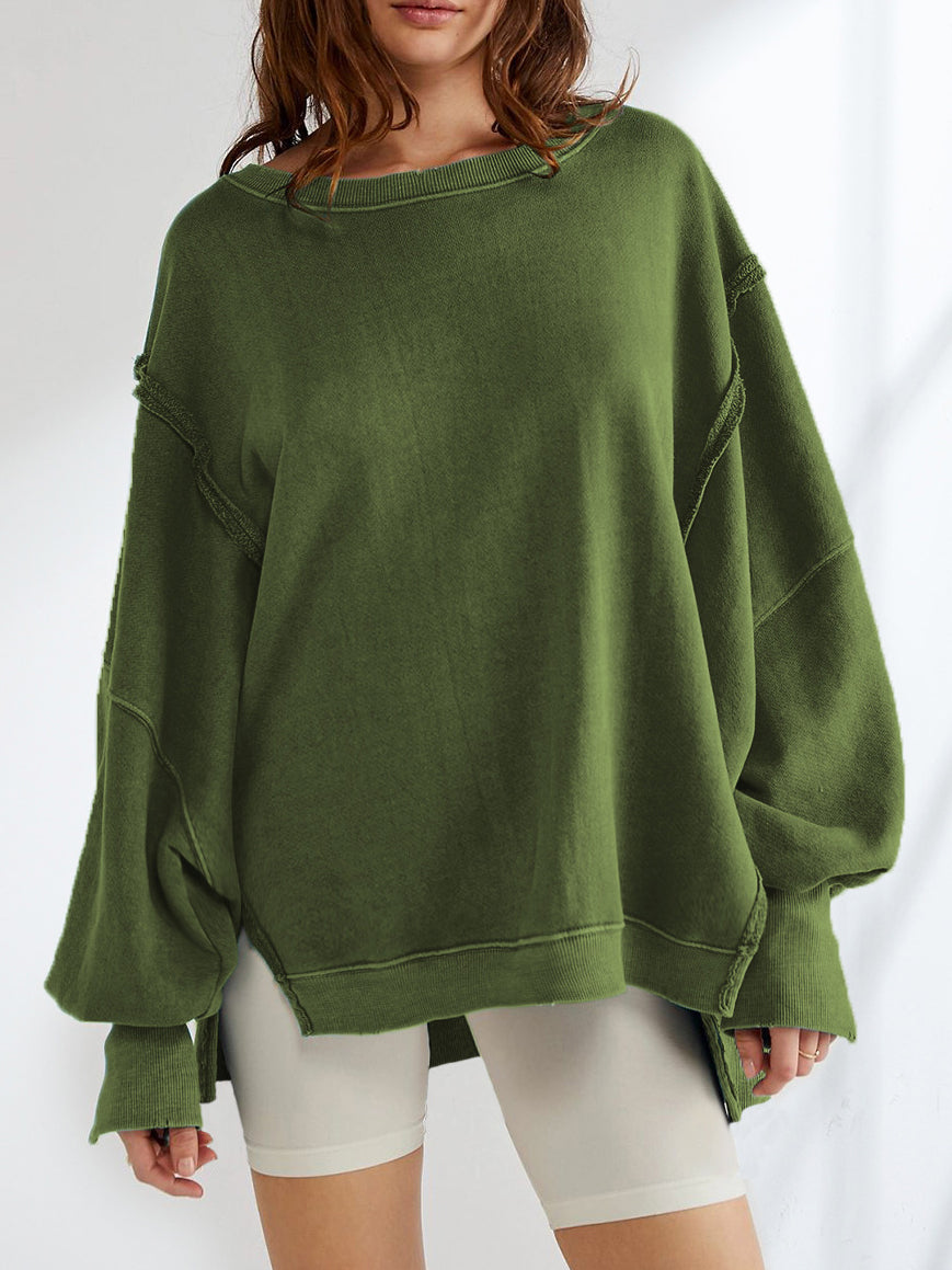 Düz Pamuklu Bölünmüş Sweatshirt
