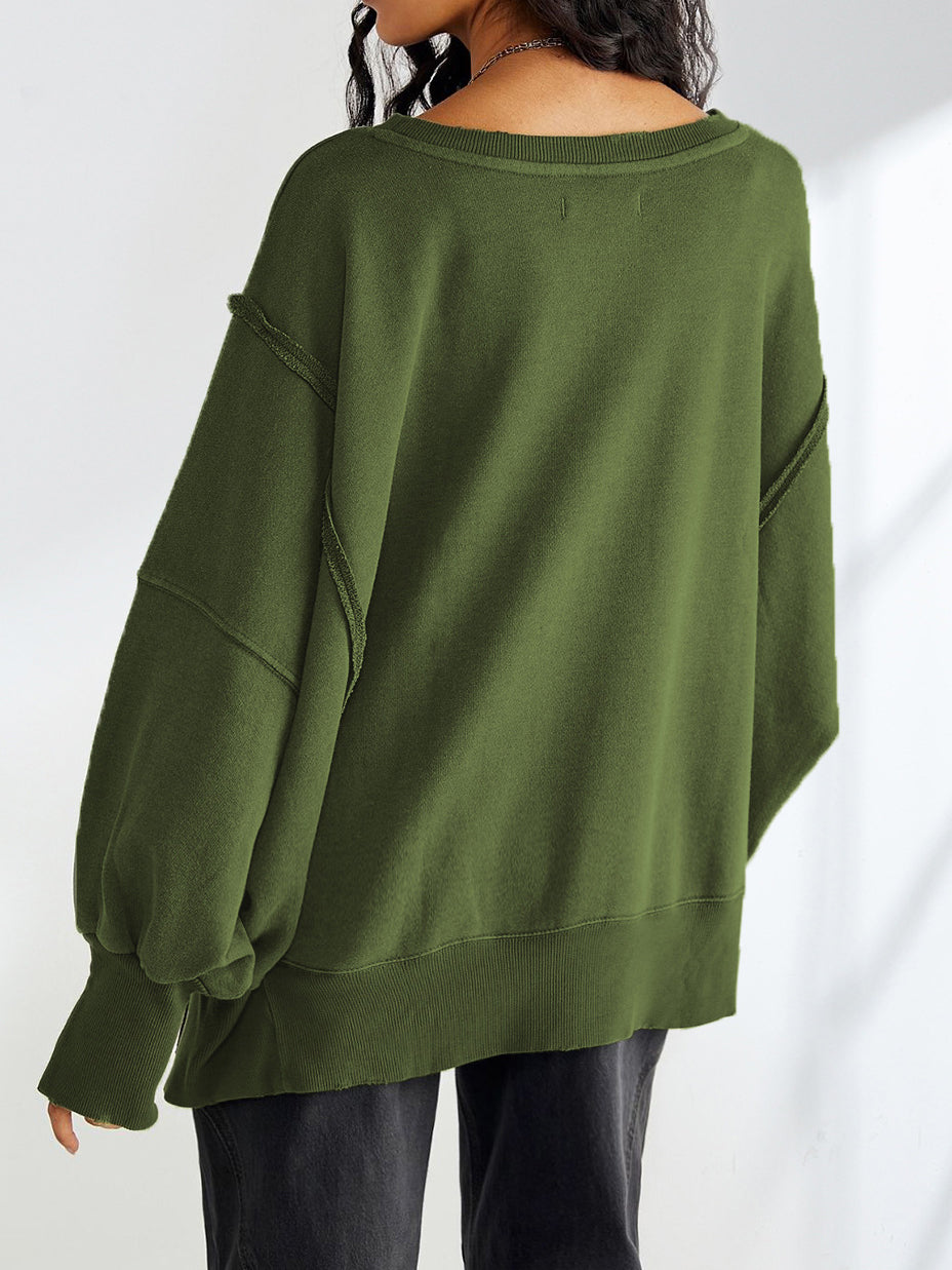 Düz Pamuklu Bölünmüş Sweatshirt