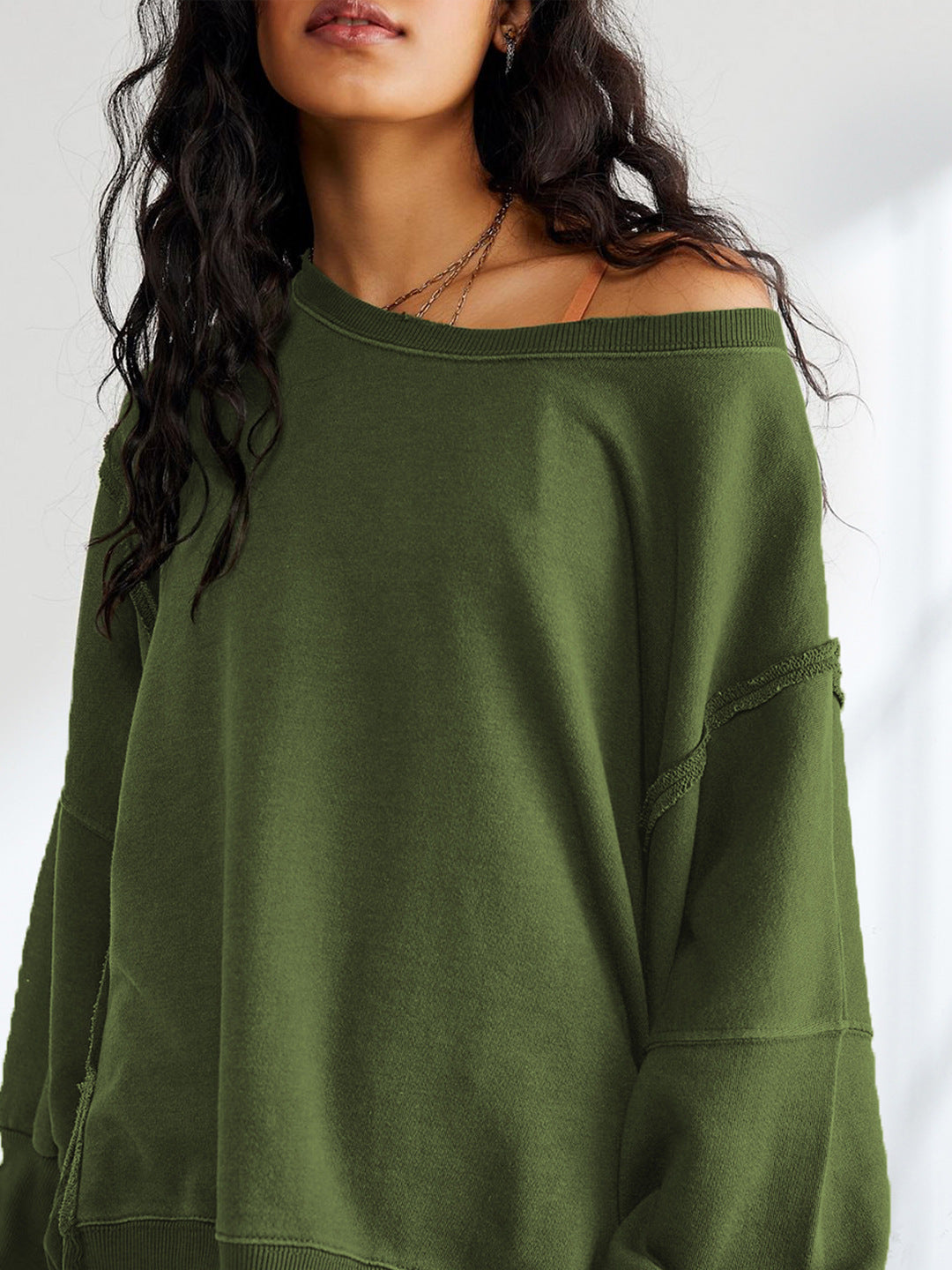 Düz Pamuklu Bölünmüş Sweatshirt