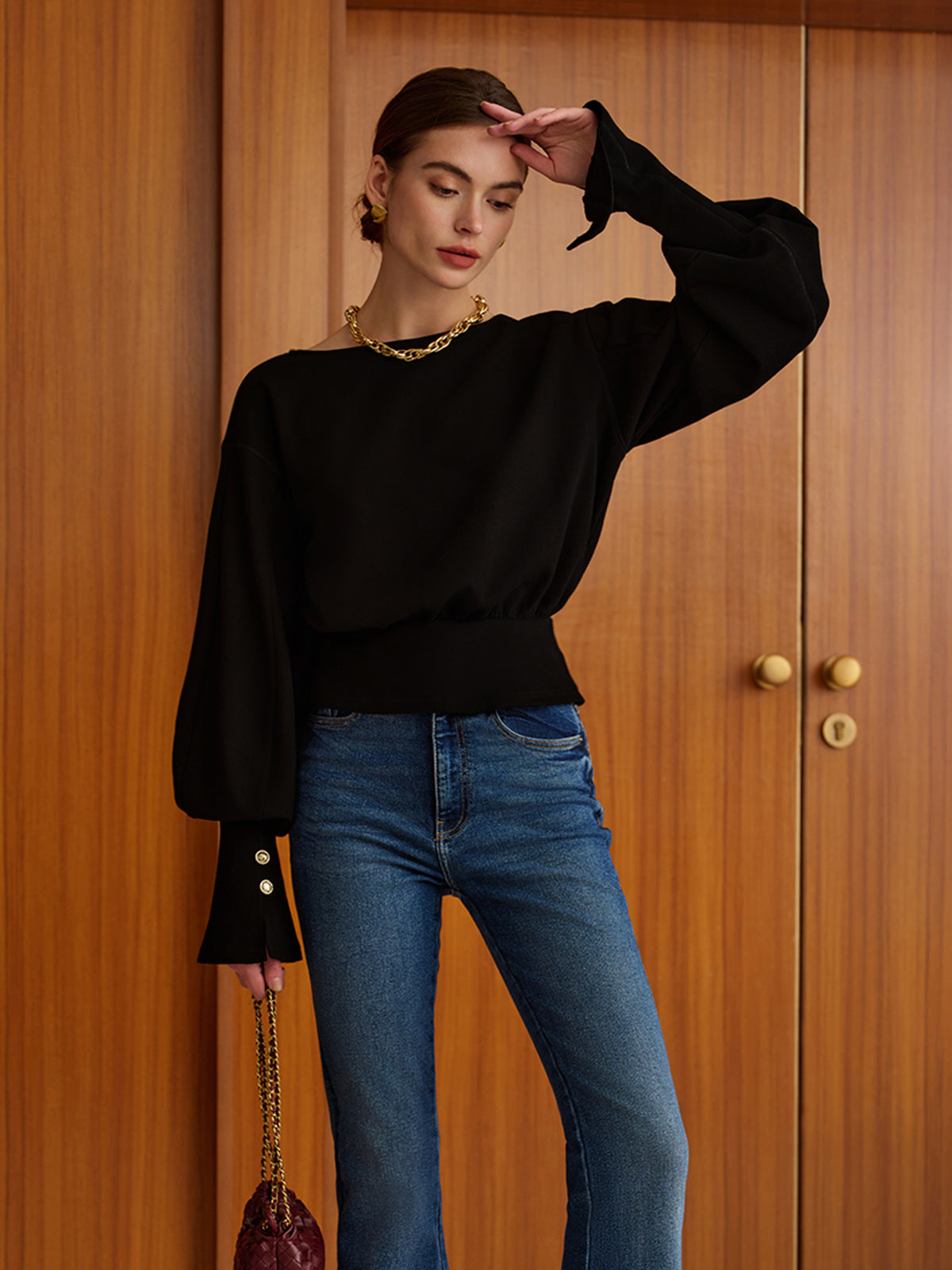 Çan Kollu Sıkıştırılmış Sweat