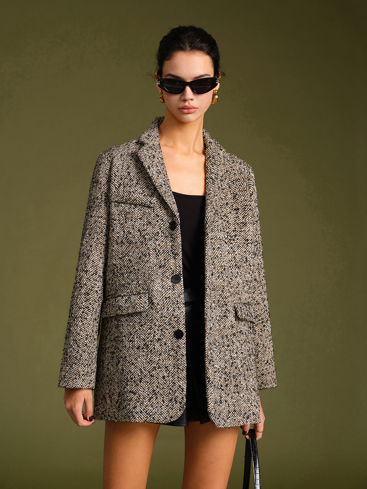 Chevron Tweed Kemerli Blazer