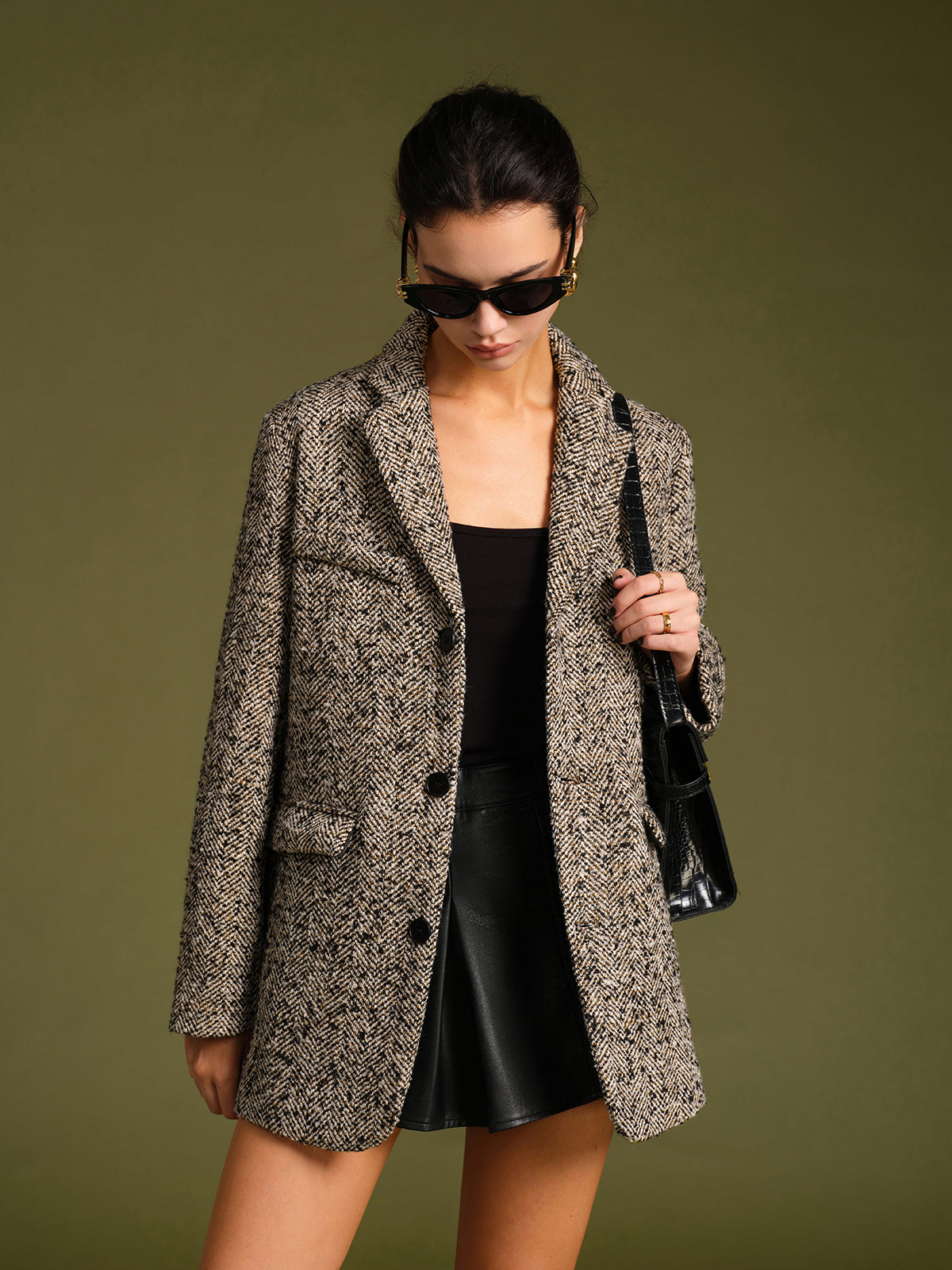 Chevron Tweed Kemerli Blazer