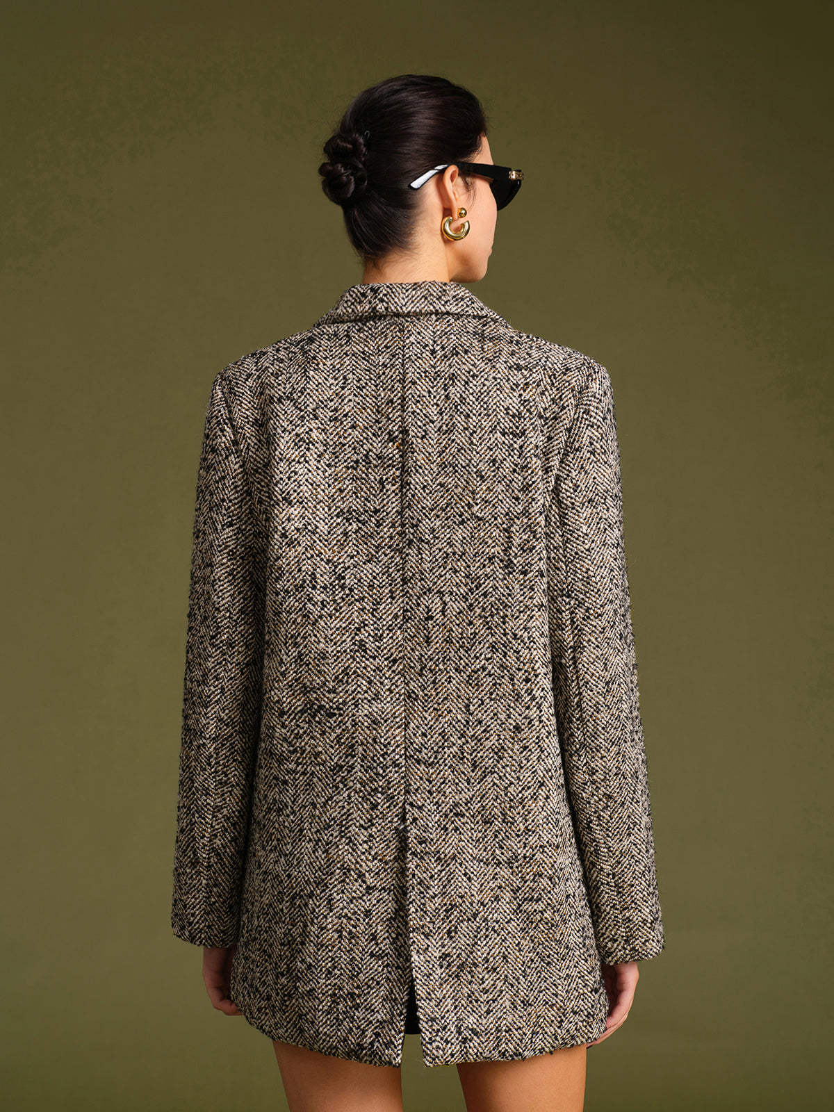 Chevron Tweed Kemerli Blazer