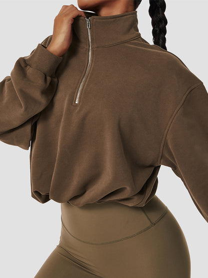 Dik Yaka Bağcıklı ve Fermuarlı Sweatshirt
