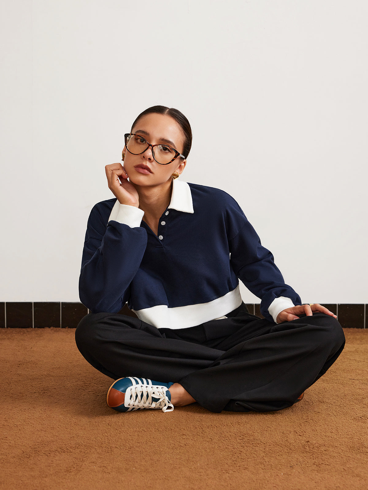 Patchwork Polo Kısa Sweatshirt