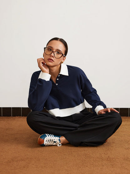 Patchwork Polo Kısa Sweatshirt