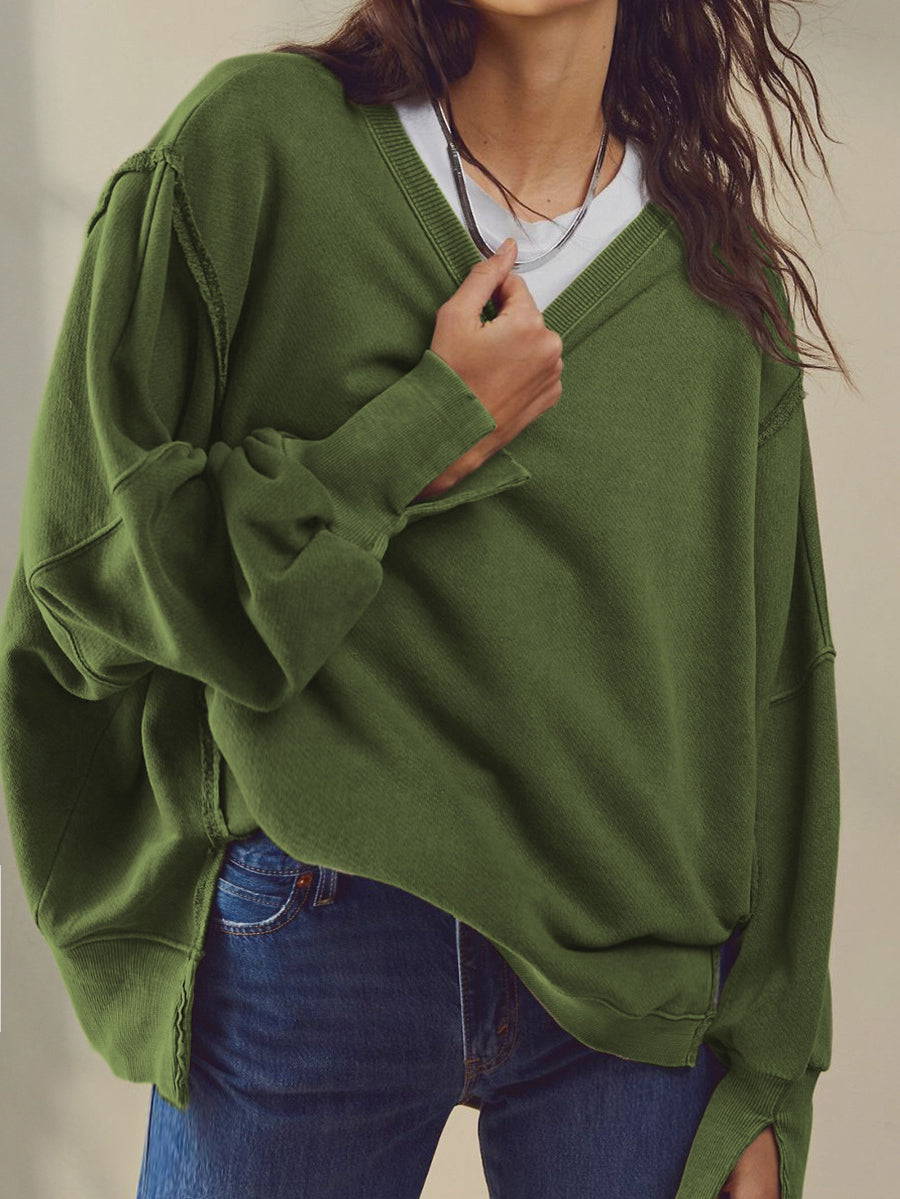 Düz Pamuklu Bölünmüş Sweatshirt