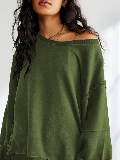 Düz Pamuklu Bölünmüş Sweatshirt