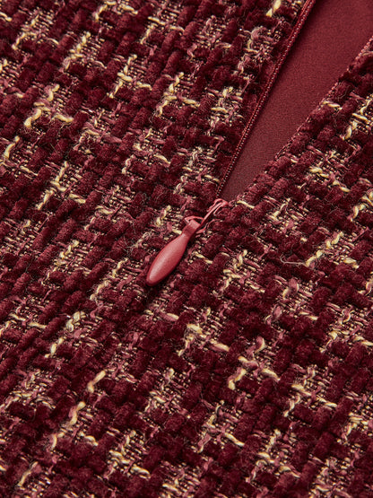 Boru Fermuarlı Tweed Kısa Elbise