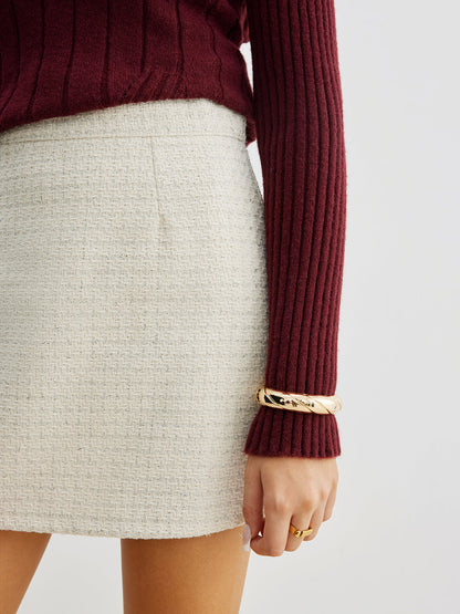 Tweed Fermuarlı A Kesim Mini Etek