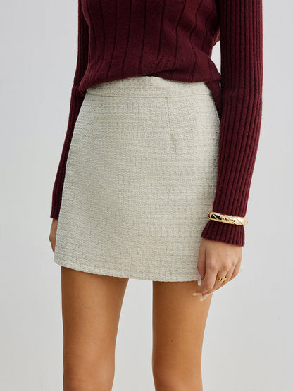 Tweed Fermuarlı A Kesim Mini Etek