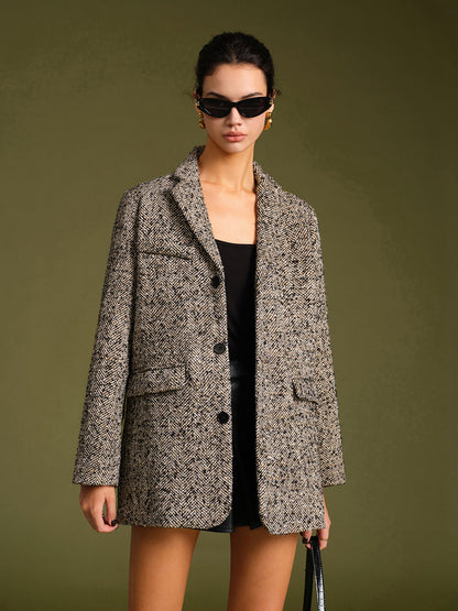 Chevron Tweed Kemerli Blazer