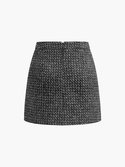 Tweed Fermuarlı A Kesim Mini Etek
